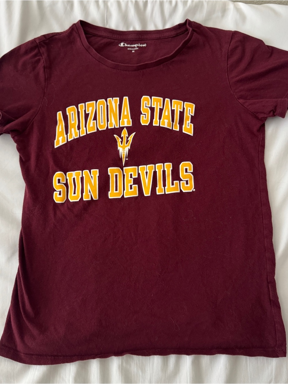 Champion Maroon Arizona State Sun Devils Tee with Gold Lettering Size Medium